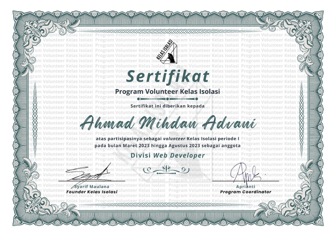 Sertifikat Kelas Isolasi